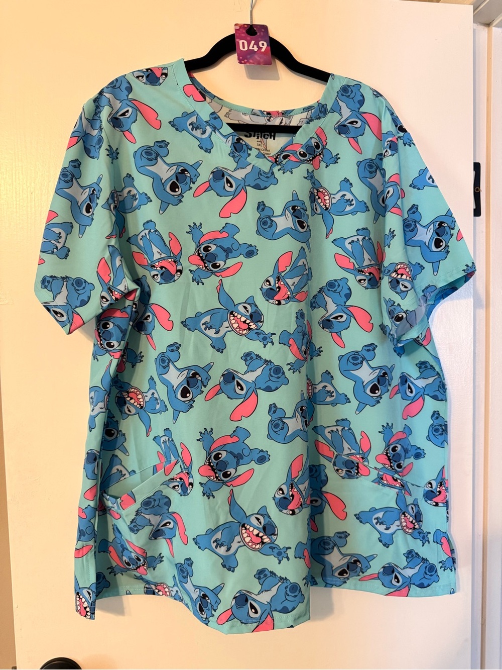 Stitch Print Scrub Top - Aqua Blue